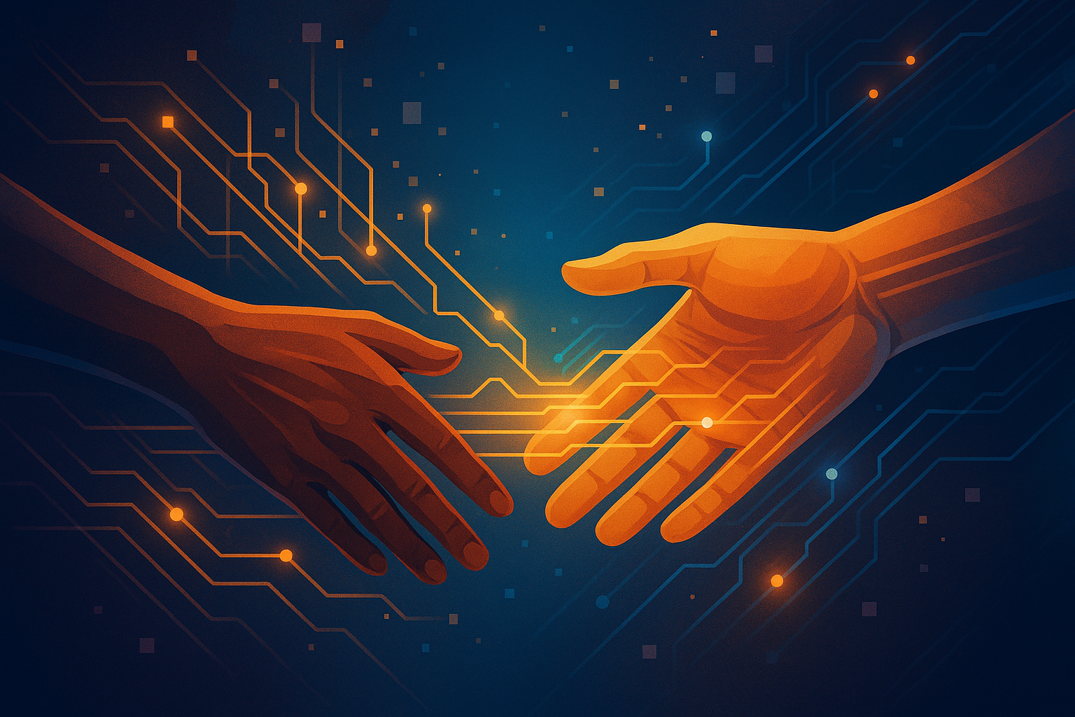 Symbolische Darstellung menschlicher Verbundenheit mit digitalen Elementen